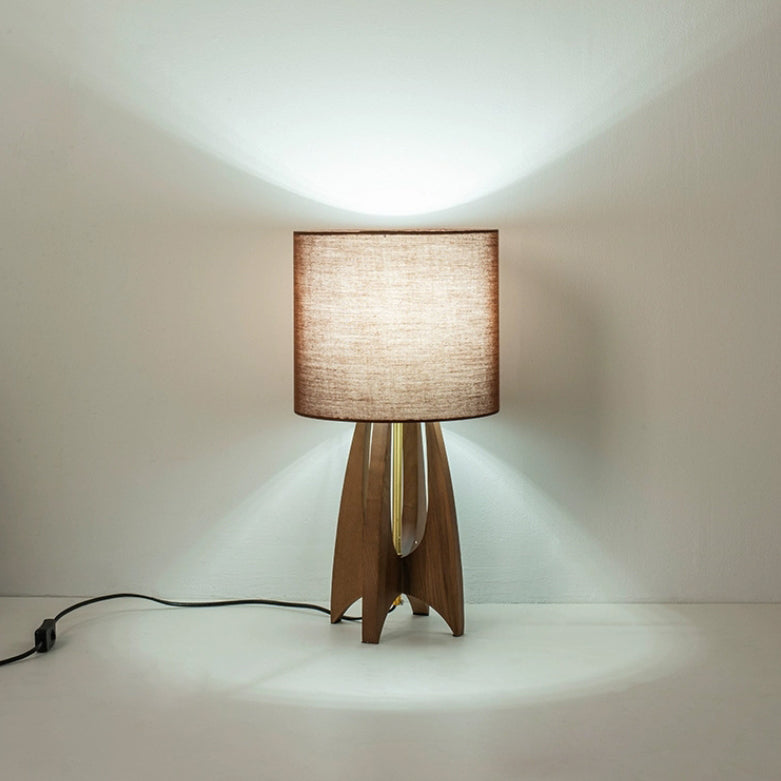 Traditionelle chinesische Holz Stoff Zylinder 1-Licht Tischlampe für Schlafzimmer 