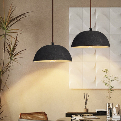 Moderne minimalistische halbrunde 1-flammige Pendelleuchte aus Keramik und Holz für Esszimmer 