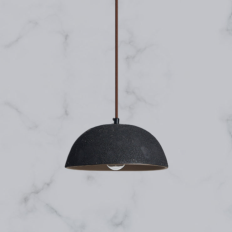 Moderne minimalistische halbrunde 1-flammige Pendelleuchte aus Keramik und Holz für Esszimmer 