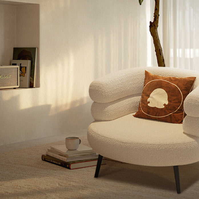 Modern Minimalist Oval Sherpa Fabric Carbon Steel Vanity Stool Backrest For Bedroom