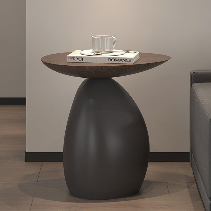 Mesa de café contemporánea escandinava redonda con base irregular de resina para sala de estar 