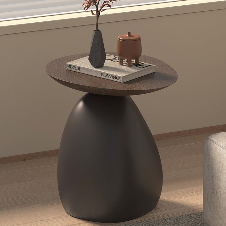 Mesa de café contemporánea escandinava redonda con base irregular de resina para sala de estar 