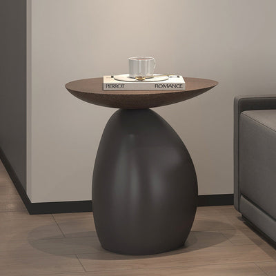 Mesa de café contemporánea escandinava redonda con base irregular de resina para sala de estar 