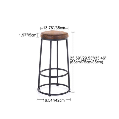 Tabouret de bar sans dossier en bois massif rond industriel contemporain avec cadre en fer et repose-pieds pour salle à manger 