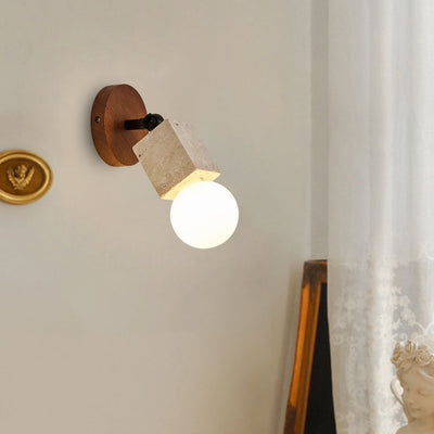 Traditionelle japanische quadratische gelbe Travertin-Wandleuchte mit 1 Licht für Schlafzimmer 