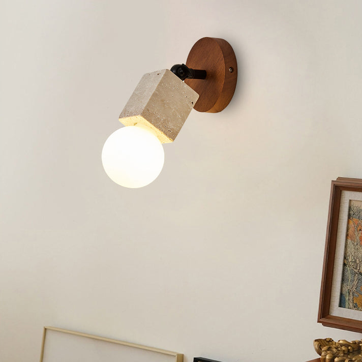 Traditionelle japanische quadratische gelbe Travertin-Wandleuchte mit 1 Licht für Schlafzimmer 