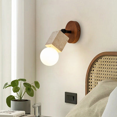 Traditionelle japanische quadratische gelbe Travertin-Wandleuchte mit 1 Licht für Schlafzimmer 