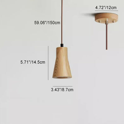 Simple Wooden Cylindrical 1-Light Small Pendant Light