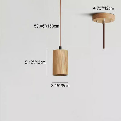 Simple Wooden Cylindrical 1-Light Small Pendant Light