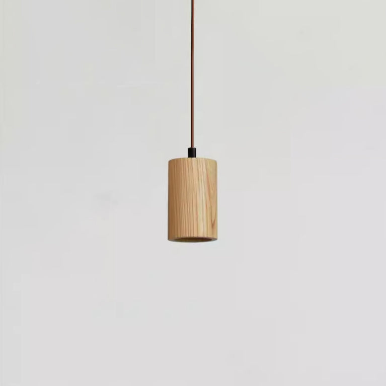 Simple Wooden Cylindrical 1 Light Small Pendant Light