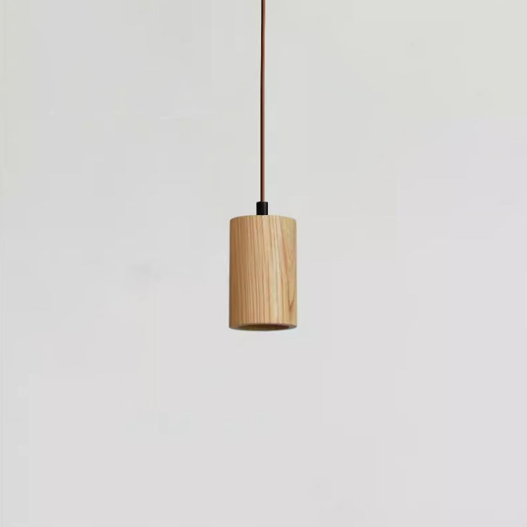 Simple Wooden Cylindrical 1-Light Small Pendant Light