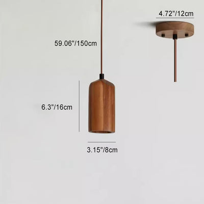 Simple Wooden Cylindrical 1-Light Small Pendant Light