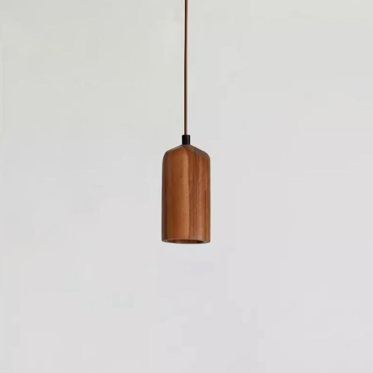 Simple Wooden Cylindrical 1-Light Small Pendant Light