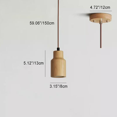 Simple Wooden Cylindrical 1-Light Small Pendant Light