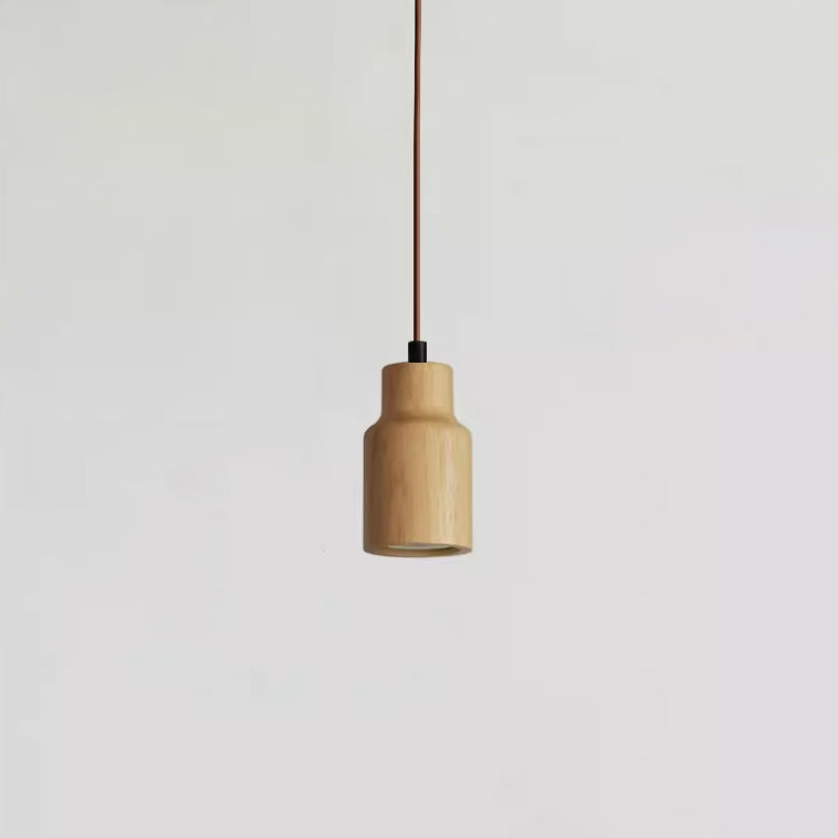 Simple Wooden Cylindrical 1-Light Small Pendant Light