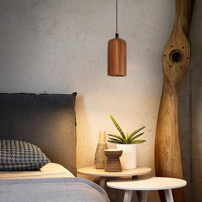 Simple Wooden Cylindrical 1-Light Small Pendant Light