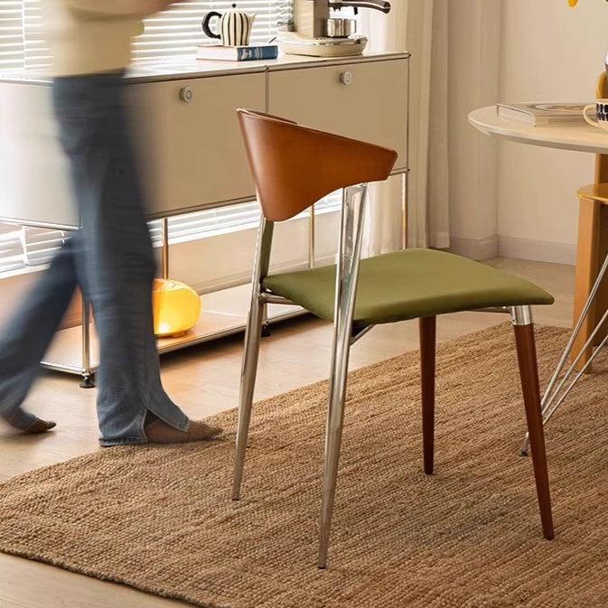 Traditional Vintage Square Plywood Velvet Iron Tapered Legs Dining Chair Backrest Armless For Dining Room