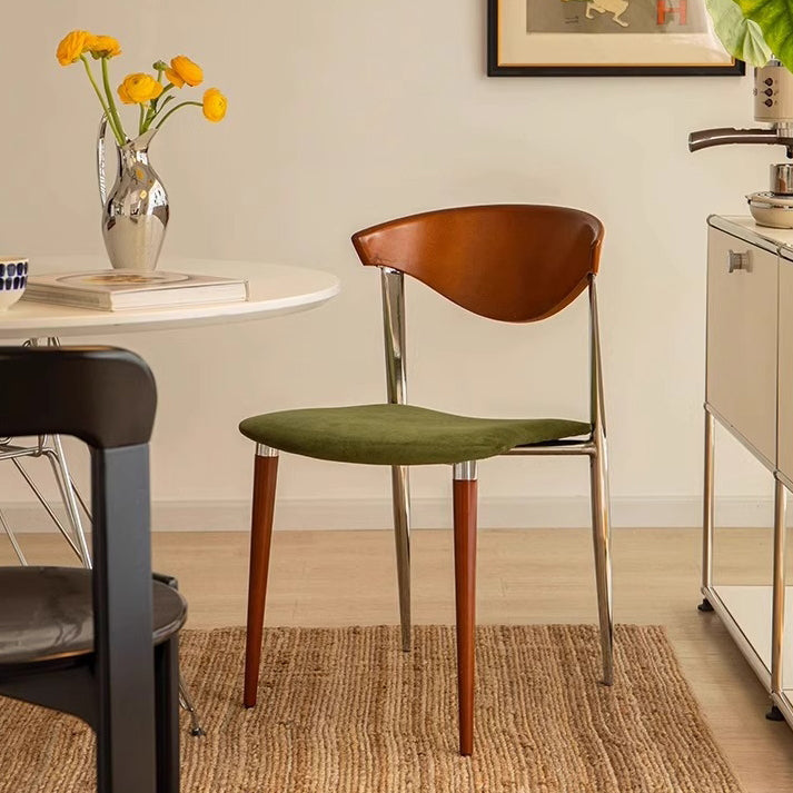 Traditional Vintage Square Plywood Velvet Iron Tapered Legs Dining Chair Backrest Armless For Dining Room