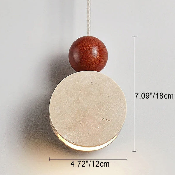 Suspension lumineuse 1 lumière en forme de boule ronde en bois ombragé travertin japonais traditionnel pour salon 