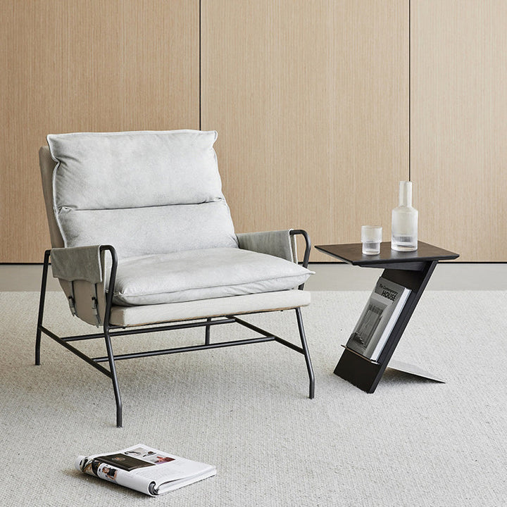 Mesa auxiliar rectangular moderna y minimalista en forma de Z de madera de fresno y metal para sala de estar 