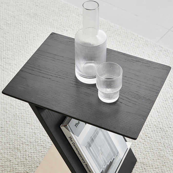 Mesa auxiliar rectangular moderna y minimalista en forma de Z de madera de fresno y metal para sala de estar 