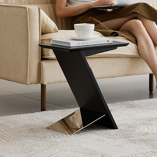 Mesa auxiliar rectangular moderna y minimalista en forma de Z de madera de fresno y metal para sala de estar 