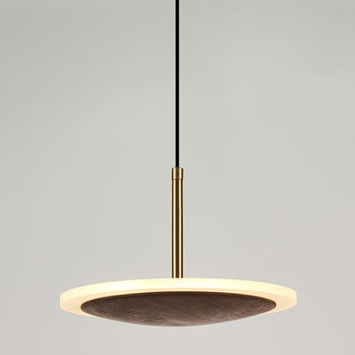 Modern Round Brown Walnut Wood 1-Light LED Pendant Light