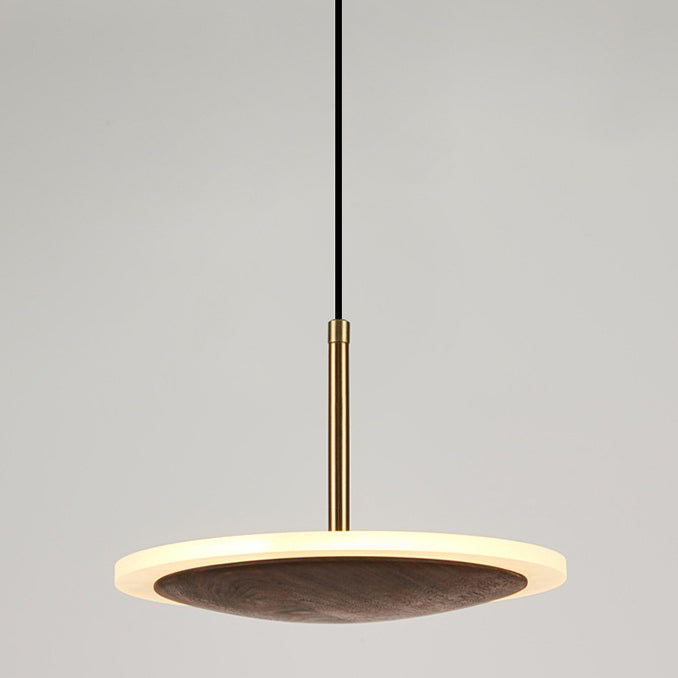 Modern Round Brown Walnut Wood 1-Light LED Pendant Light