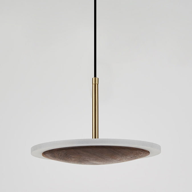 Modern Round Brown Walnut Wood 1-Light LED Pendant Light