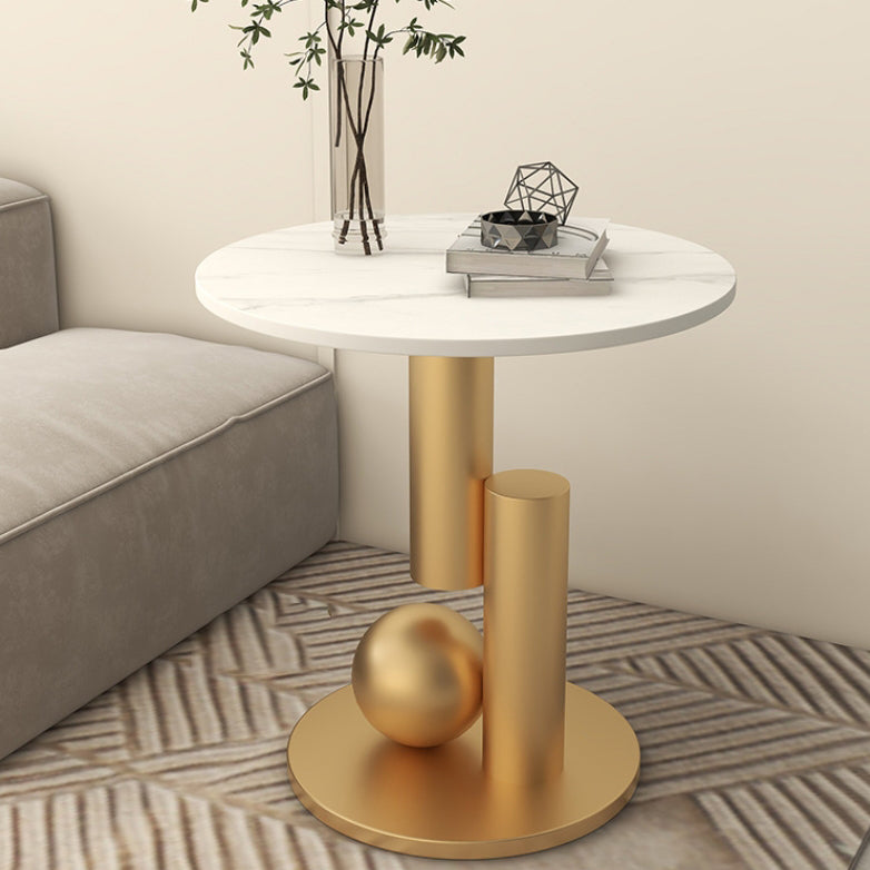 Moderner luxuriöser runder zylindrischer Orb-Rock-Slab-Eisentisch für das Wohnzimmer 