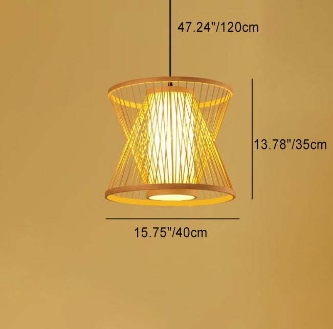 Bamboo Weaving Geometry Hourglass Shade 1-Light  Pendant Light