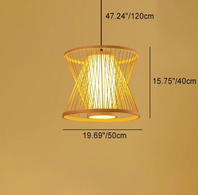 Bamboo Weaving Geometry Hourglass Shade 1-Light  Pendant Light