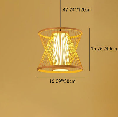 Bamboo Weaving Geometry Hourglass Shade 1-Licht-Pendelleuchte 