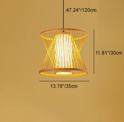 Bamboo Weaving Geometry Hourglass Shade 1-Light  Pendant Light