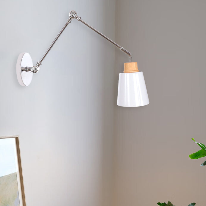 Lampe Applique Murale Moderne Minimaliste Cylindre Rétractable Fer Zinc Bois 1 Lumière Pour Chambre 