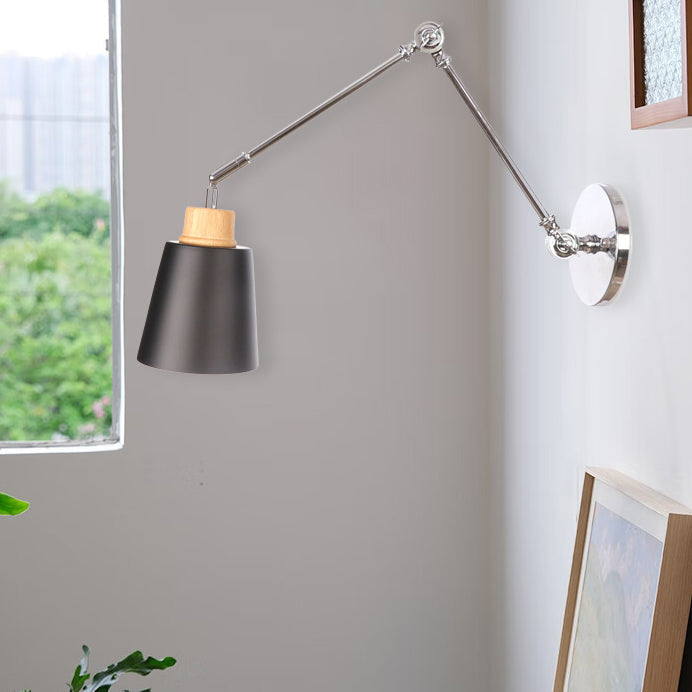 Lampe Applique Murale Moderne Minimaliste Cylindre Rétractable Fer Zinc Bois 1 Lumière Pour Chambre 