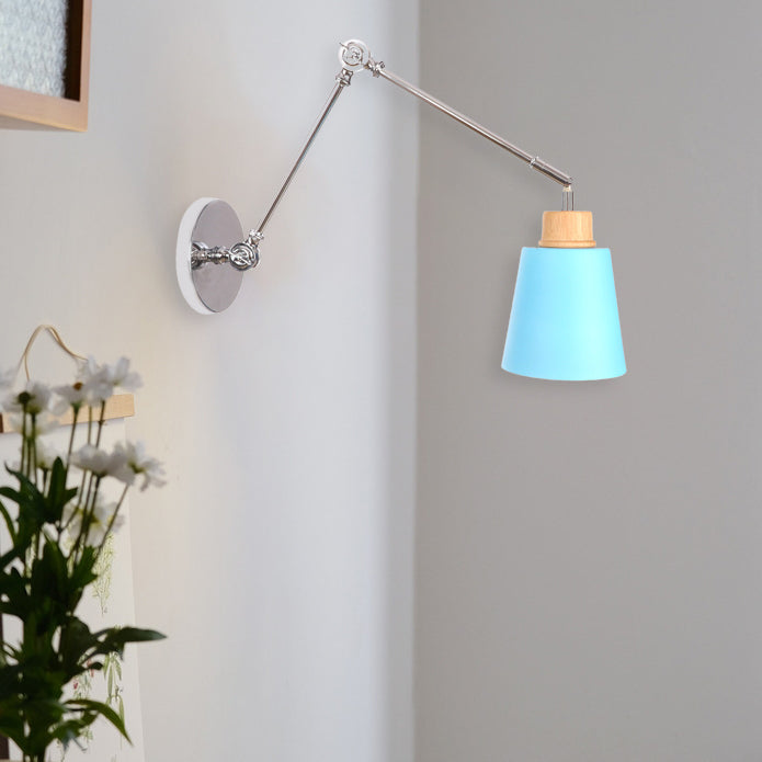 Lampe Applique Murale Moderne Minimaliste Cylindre Rétractable Fer Zinc Bois 1 Lumière Pour Chambre 