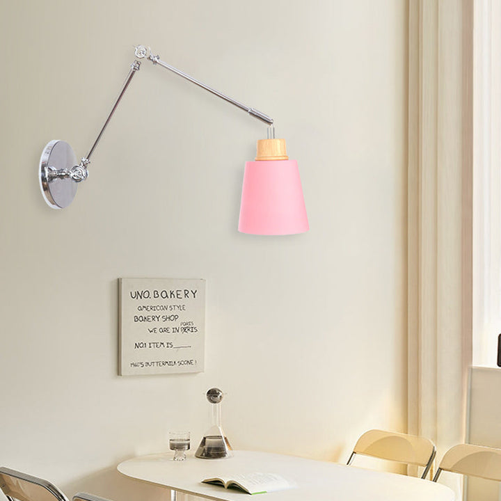 Lampe Applique Murale Moderne Minimaliste Cylindre Rétractable Fer Zinc Bois 1 Lumière Pour Chambre 