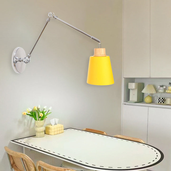 Lampe Applique Murale Moderne Minimaliste Cylindre Rétractable Fer Zinc Bois 1 Lumière Pour Chambre 