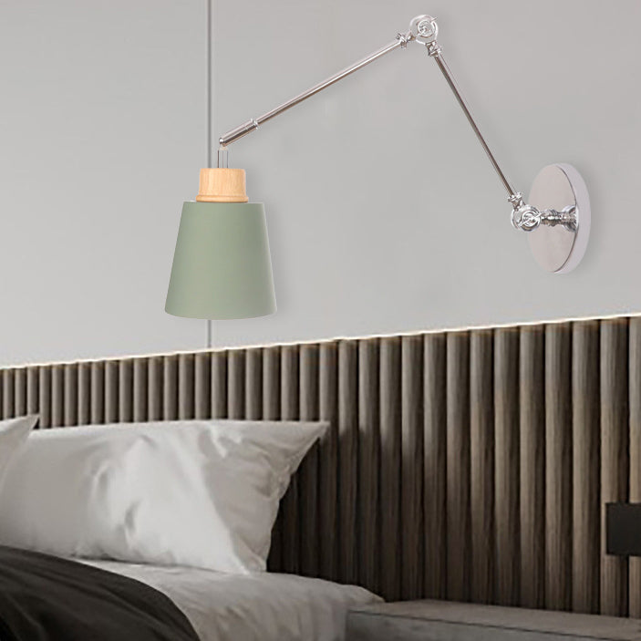 Lampe Applique Murale Moderne Minimaliste Cylindre Rétractable Fer Zinc Bois 1 Lumière Pour Chambre 