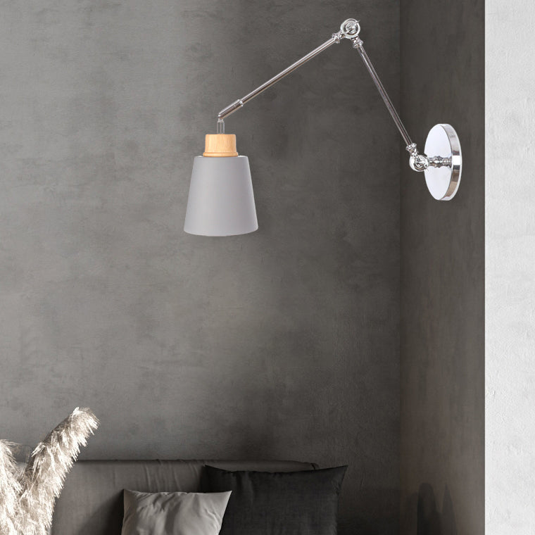Lampe Applique Murale Moderne Minimaliste Cylindre Rétractable Fer Zinc Bois 1 Lumière Pour Chambre 
