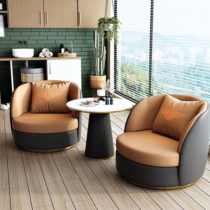 Modern Luxury Round Cat Scratch Leather Upholstered Swivel Accent Chair Backrest Armrest For Living Room