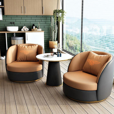 Modern Luxury Round Cat Scratch Leather Upholstered Swivel Accent Chair Backrest Armrest For Living Room
