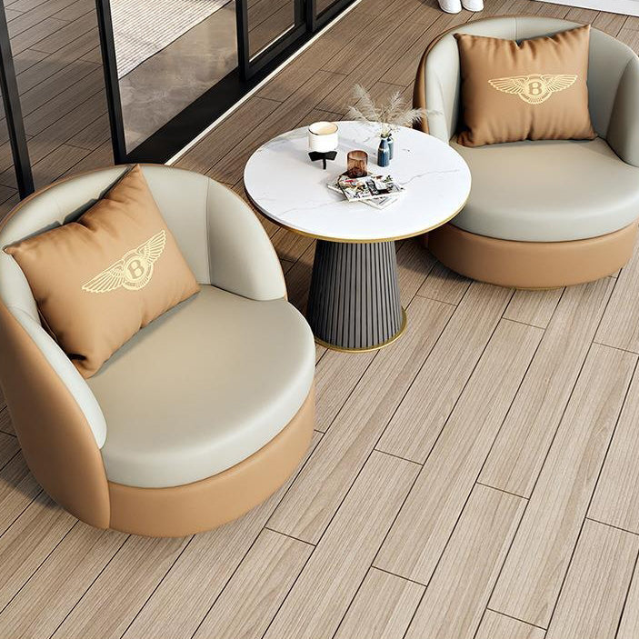 Modern Luxury Round Cat Scratch Leather Upholstered Swivel Accent Chair Backrest Armrest For Living Room