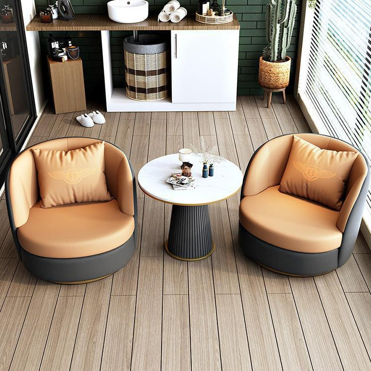 Modern Luxury Round Cat Scratch Leather Upholstered Swivel Accent Chair Backrest Armrest For Living Room