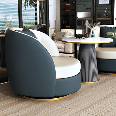 Modern Luxury Round Cat Scratch Leather Upholstered Swivel Accent Chair Backrest Armrest For Living Room