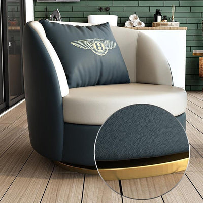 Modern Luxury Round Cat Scratch Leather Upholstered Swivel Accent Chair Backrest Armrest For Living Room