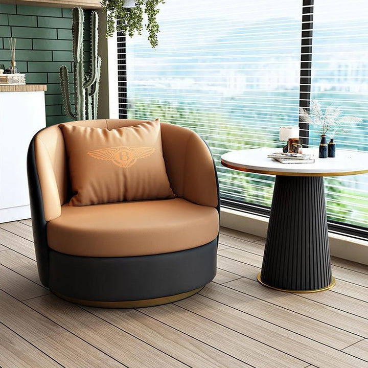 Chaise d'accent pivotante moderne de luxe en cuir rembourré rond pour chat avec dossier et accoudoirs pour salon 
