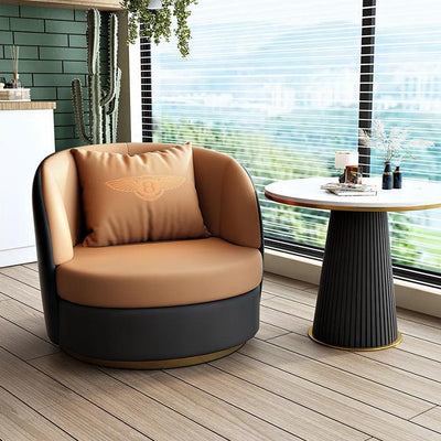 Modern Luxury Round Cat Scratch Leather Upholstered Swivel Accent Chair Backrest Armrest For Living Room