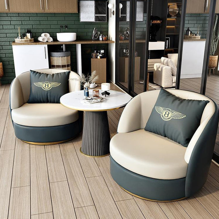 Chaise d'accent pivotante moderne de luxe en cuir rembourré rond pour chat avec dossier et accoudoirs pour salon 